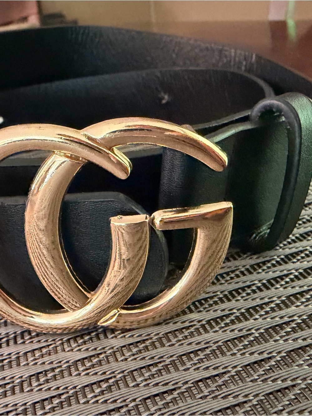 Gucci Black and Green Leather Belt with Gold Double G Buckle - Picture 5 of 5